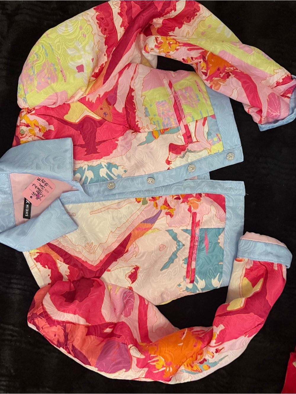 SHEIN Pink, Blue & Yellow Girls' Quilted Jean Jacket